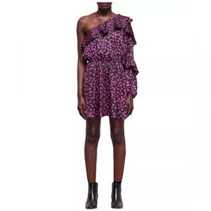 The KOOPLES Paris Daisy Dots Black One Sleeve Dress EU/2 US-M Spring Summer Date